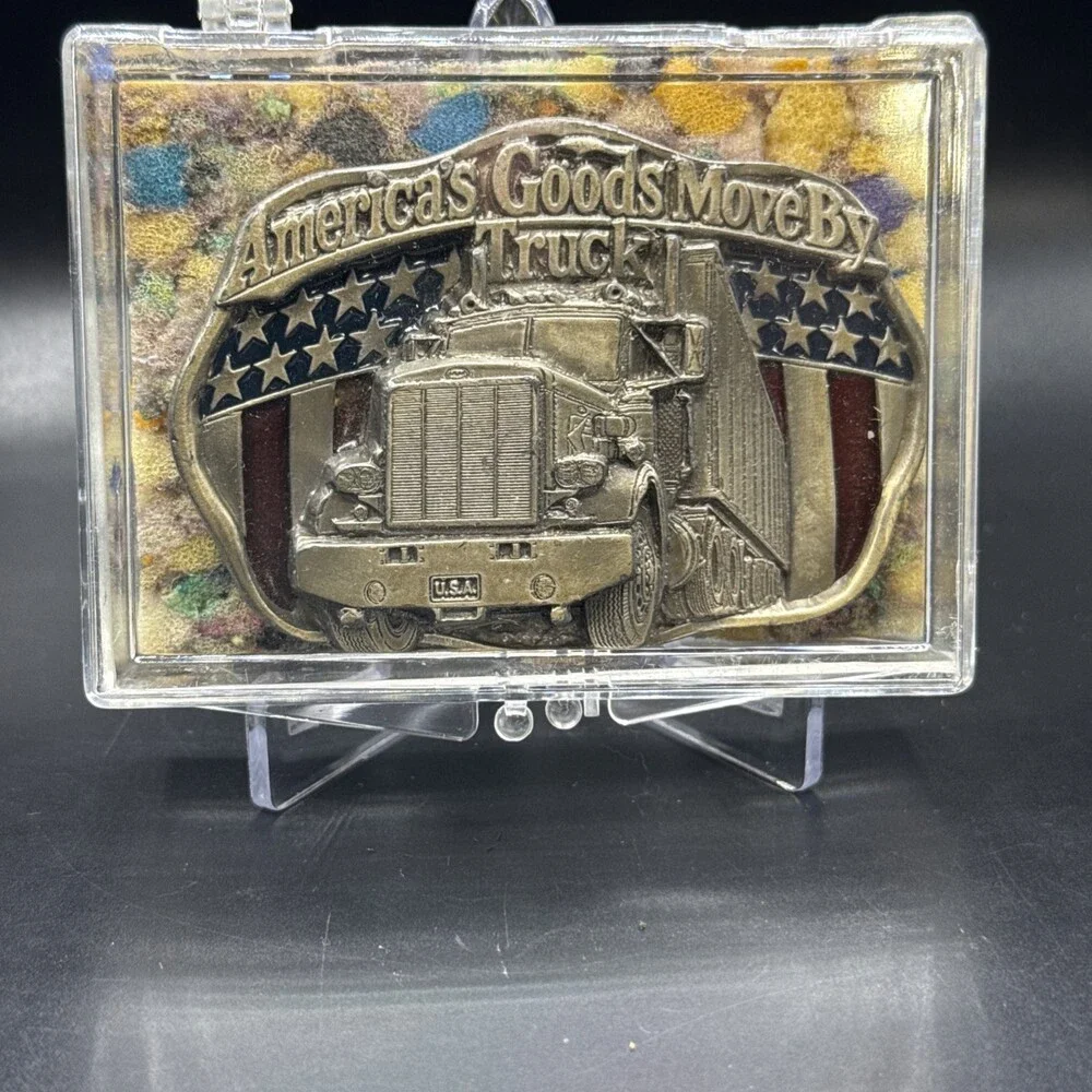 VINTAGE C+J 1986 AMERICA'S GOODS MOVE BY TRUCK BELT BUCKLE RARE CONVOY USA